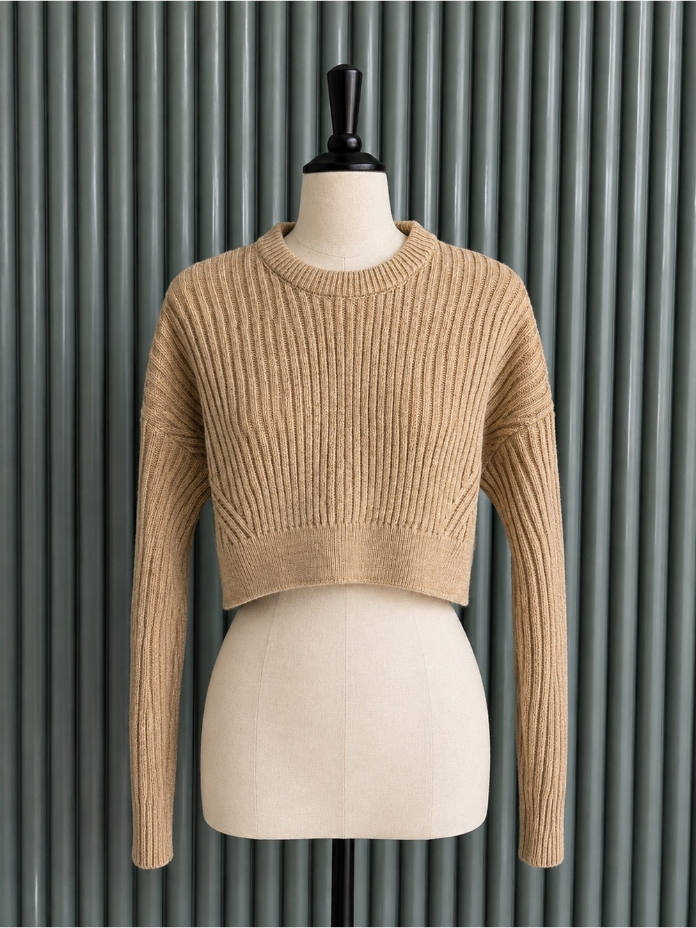 Urban Outfitters Ribbed Crewneck Sweater in Camel